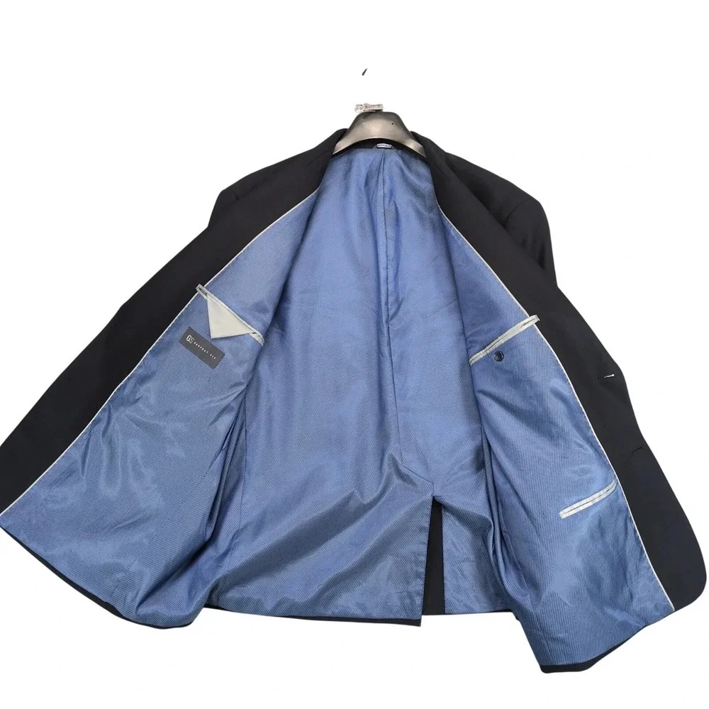 GS Perfect Fit Navy Blazer Jacket Mens 52R Brass Crest Buttons Stretch Preppy‎